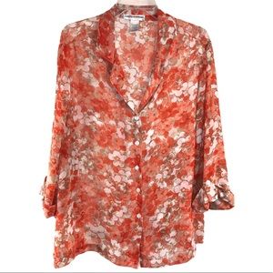 Orange Floral Semi Sheer Blouse, size 1X